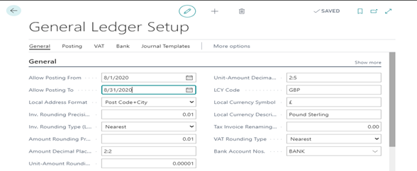 How to Create General Ledger Setup in D365 BC 4 General Ledger General Tab Fields Info Filled In D365 BC