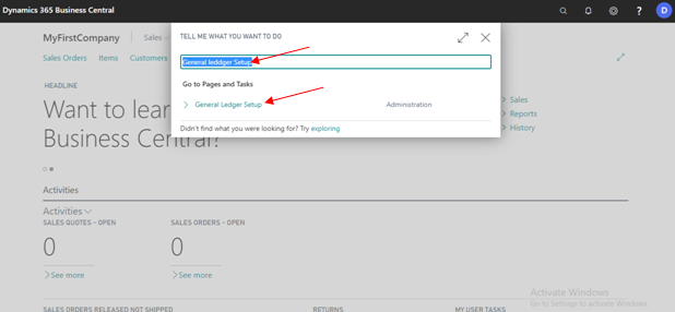 How to Create General Ledger Setup in D365 BC 2 Select General Ledger Set Up