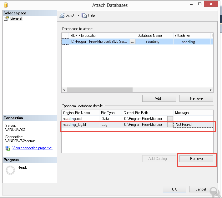 How to Attach MDF file Without LDF File by using SSMS 5 sql ldf select 1