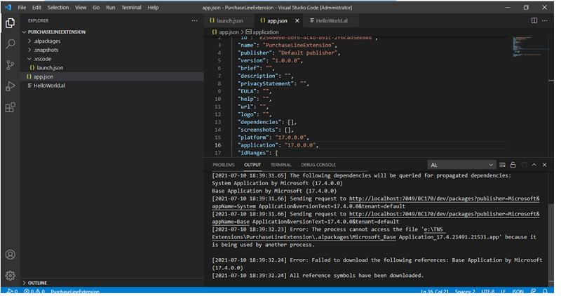 AL Symbol Install and VS editor is ready for developing Extensions