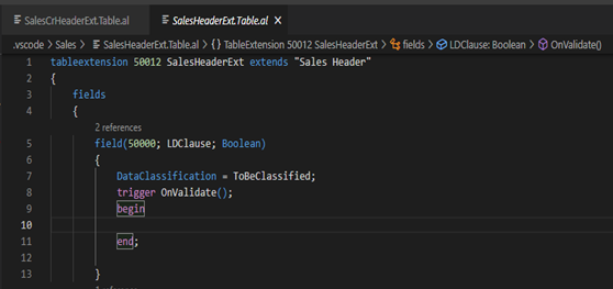 How to add field in existing Table using extension In D365 BC 3 sales header extension table