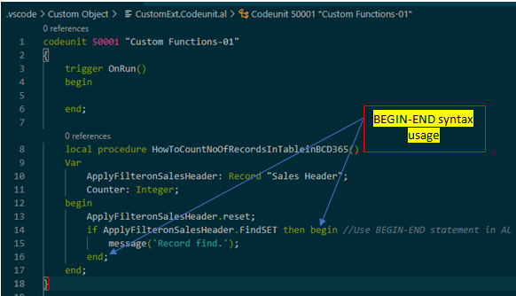 Use of Begin-End in BC D365 1 find the record in the table with AL Compound Statement in d365 bc