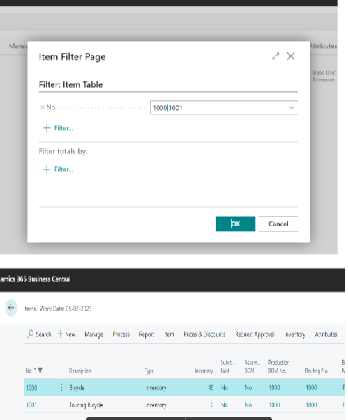 Creation and Usage of FilterPageBuilder in BC D365 3 Item list open according to assign filter in business central