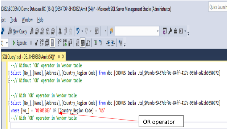 OR Operator query in SQL