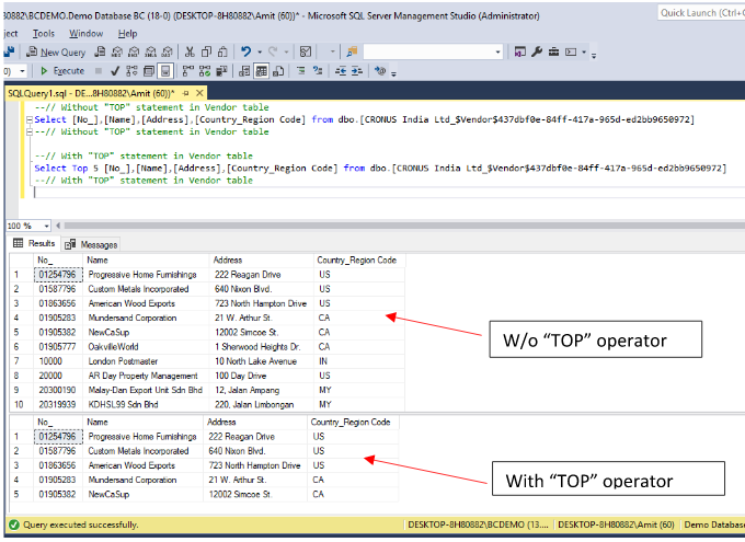Use of SELECT TOP Statement in SQL 4 execute select top query for sql