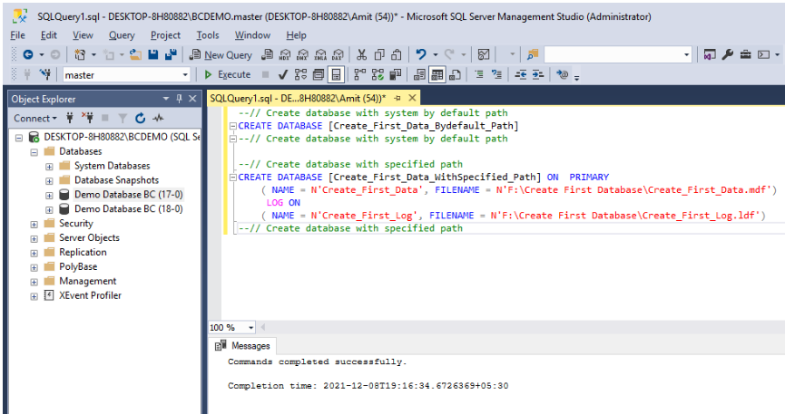 Use of CREATE DATABASE Statement in SQL 4 execute the query for create database statement