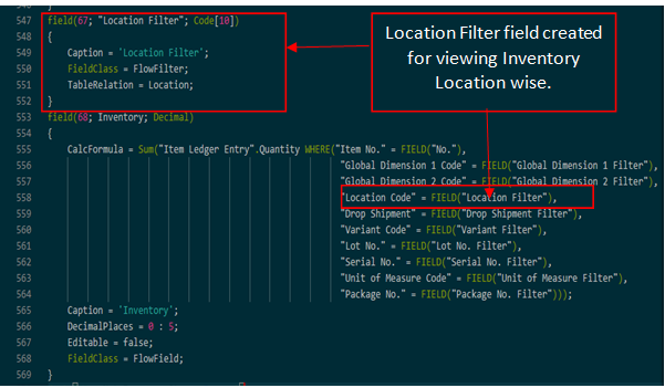 location filter created in business central