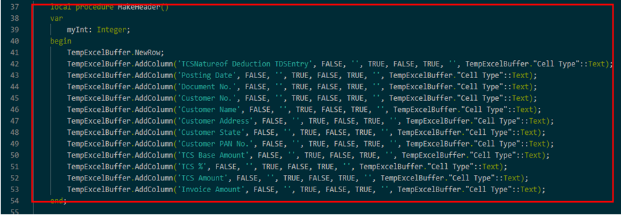 TCS Register Report Development and Format in BC D365 3 TCS Register Report Development Header Part
