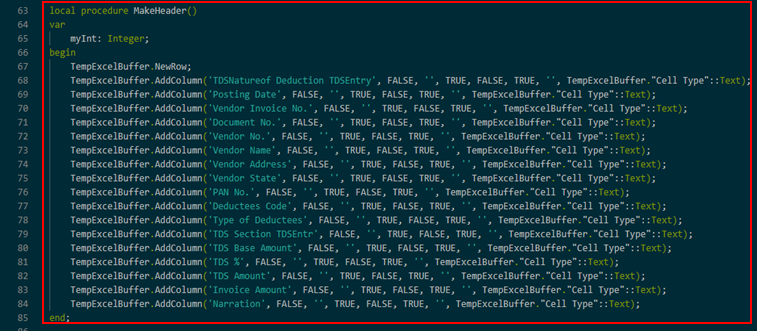 TDS Register Report Development and Format in BC D365 4 TDS report in bc header part