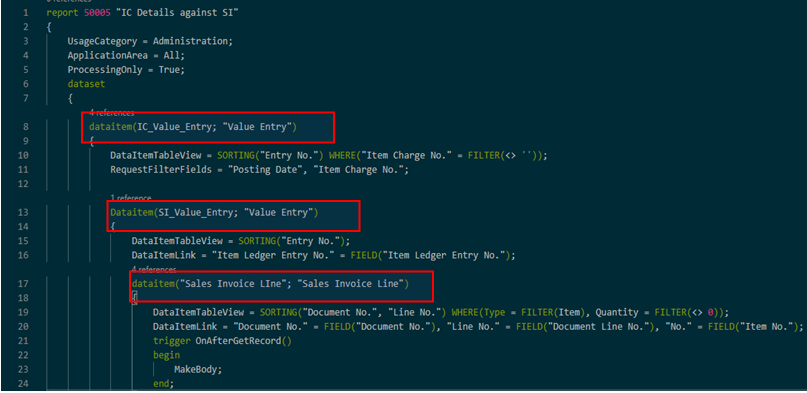 “Item Charge Assignment detail against Sales Invoice” report development in BC D365 1 fetching information of Item Charge against Sales Invoice