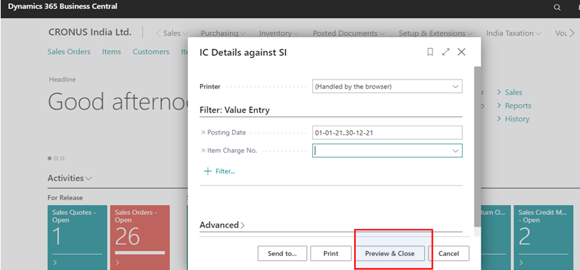 “Item Charge Assignment detail against Sales Invoice” report development in BC D365 7 report run in bc d365