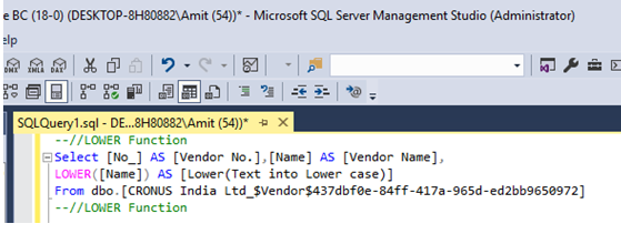 Lower function query in sql