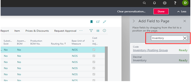 Restore and Change in Pages by using Personalize in BC D365 7 add field to page in bc d365
