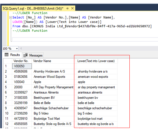 execute sql lower function query