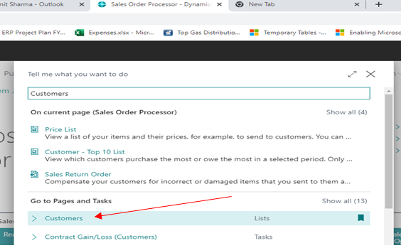 How to Create Customer Master in D365 BC 1 find customers in search bar of D365 BC