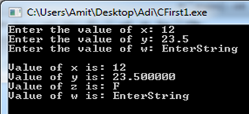 Variables in C Language 5 output values of varibale obtained in c language