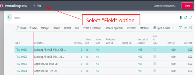 Restore and Change in Pages by using Personalize in BC D365 6 select field option in d365