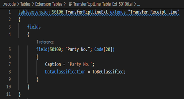 How to Flow Custom Field from Transfer Line to Transfer Receipt Line Table in AL for D365 BC 2 Adding field in Transfer Receipt Line table as extension in business central