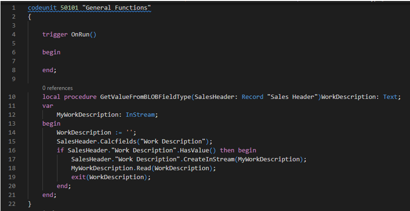 How to Read Value from BLOB Field Datatype in D365 BC 2 BLOB Field Datatype Source Code BC D365