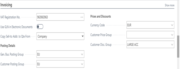 How to Create Customer Master in D365 BC 5 Customer Master Invoicing Tab in D365 BC