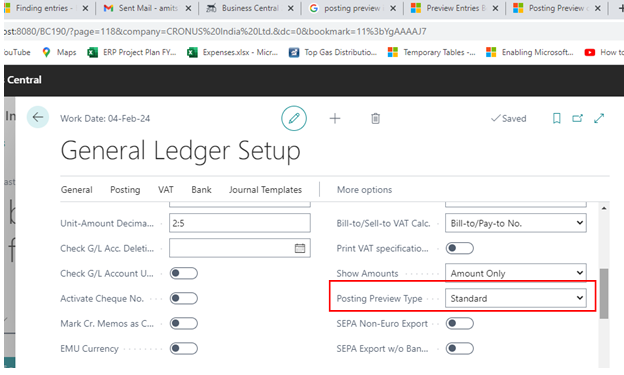 New Add-ons in Posting Preview Functionality in D365 BC 2 Set Preview Posting Type Standard in D365 BC