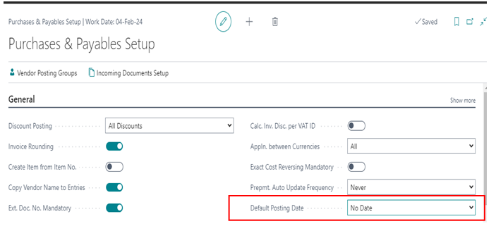 How to Define Default Value for Posting Date Field in Purchase Documents 4 set default posting date value to no date in bs d365 for purchases