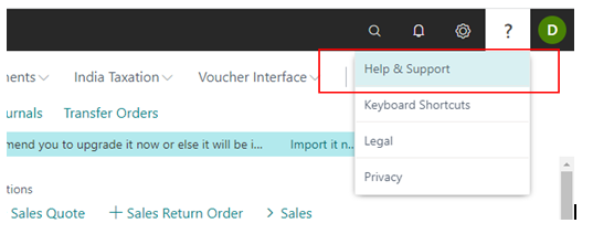 How to Check Version or Built of D365 BC 2 Select Help and Support in BC D365