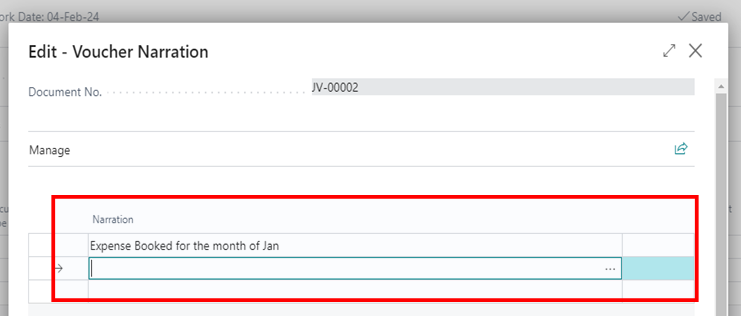 How to Create Journal Voucher in D365 BC 5 Edit Voucher Narration for Journal Voucher in D365 BC