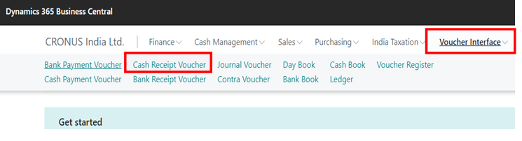 How to Create Cash Receipt Voucher in D365 BC 1 select Cash Receipt Voucher in voucher interface in bc d365