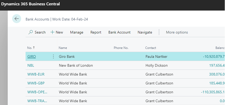 How to create Bank Account Master in Business Central 3 Bank Accounts list opens in business central