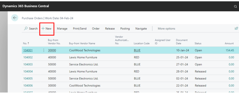 How To Create Purchase Order In Business Central