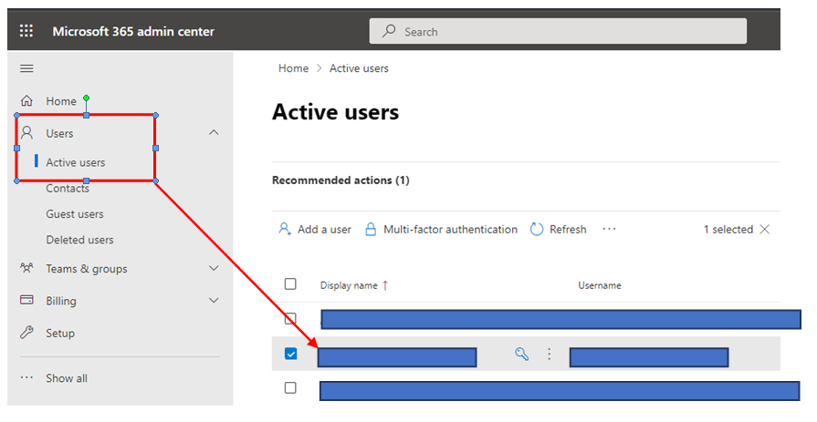 Microsoft 365 Admin Center Select User