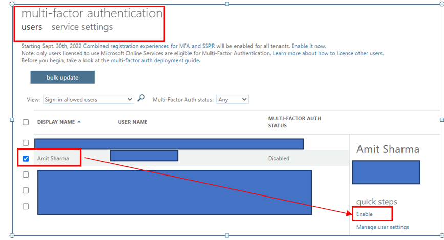 Multi-factor Authentication select user