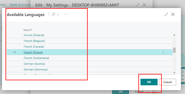 How to Change or Set Language of User in D365 BC 3 available languages tab in bc d365