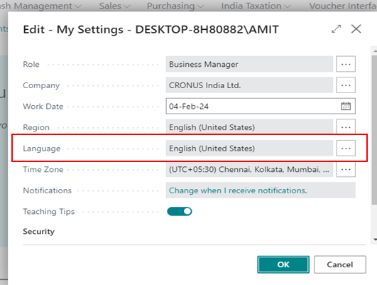 How to Change or Set Language of User in D365 BC 2 language tab in business central