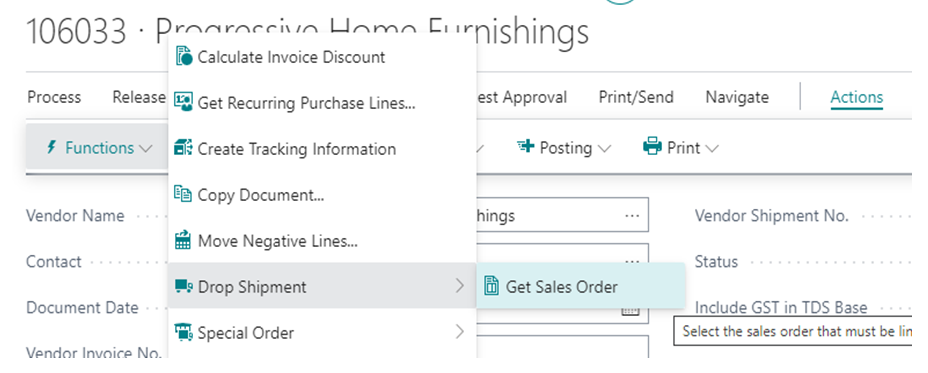 Process and Setup of Drop Shipment in Business Central D365 5 Drop Shipment D365 BC
