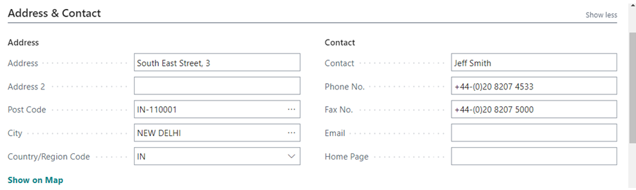 Location Card Address and Contact Tab in D365 BC
