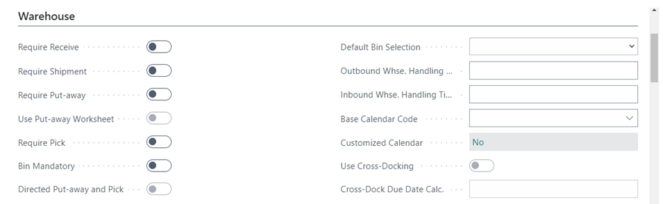 Location Card Warehouse Tab in D365 BC
