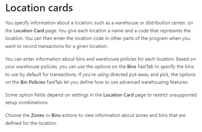 Location Cards in D365 BC
