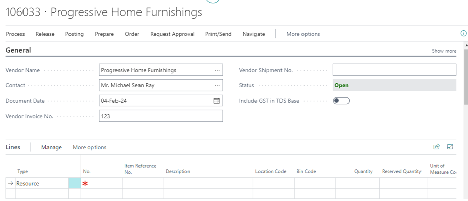 Process and Setup of Drop Shipment in Business Central D365 3 PO General Tab For Dropshipment D365 BC