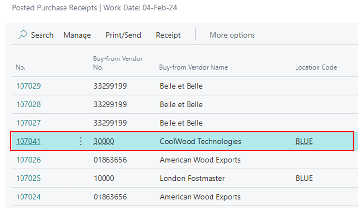 Reverse Purchase Receipt in Business Central D365 2 Select Posted Purchase Receipts Document in D365BC