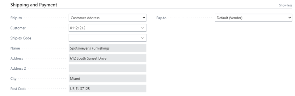 Process and Setup of Drop Shipment in Business Central D365 4 Shipping and Payment Tab for Dropshipment D365 BC