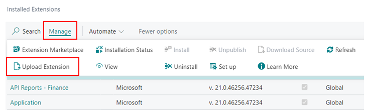 Publish an Extension in Production Environment of D365 BC SAAS Version 7 Click on Upload Extension in D365 BC