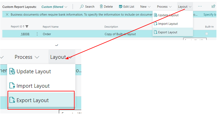 How to Modify the Existing Report Layout in D365 BC 6 export layout in d365 bc