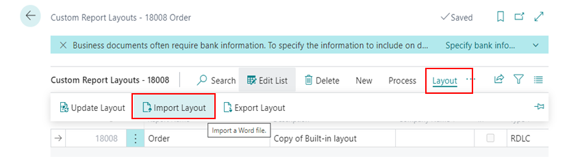 How to Modify the Existing Report Layout in D365 BC 9 import layout in d365 bc