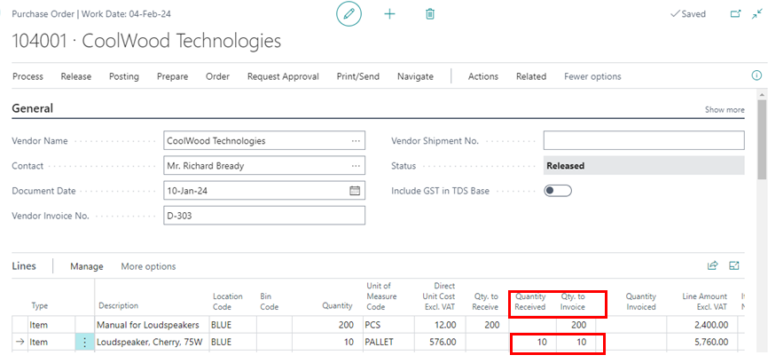 How To Receive And Invoice Purchase Document In D365 BC