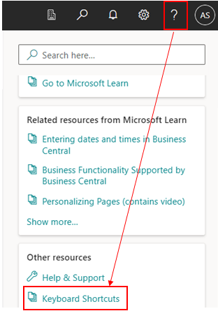Keyboard Shortcuts in Business Central