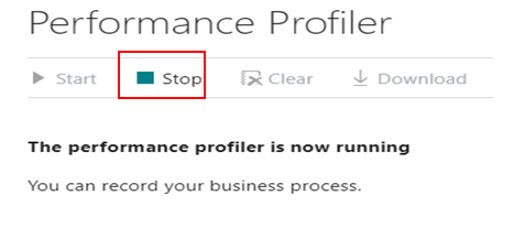 Analyze Process Performance in Business Central 6 Performance Profiler stop button bc d365