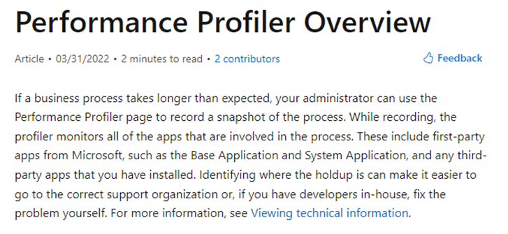 Analyze Process Performance in Business Central 1 performance profiler overview in bc d365