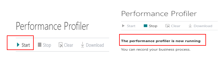Analyze Process Performance in Business Central 5 performance profiler start btn in d365 bc